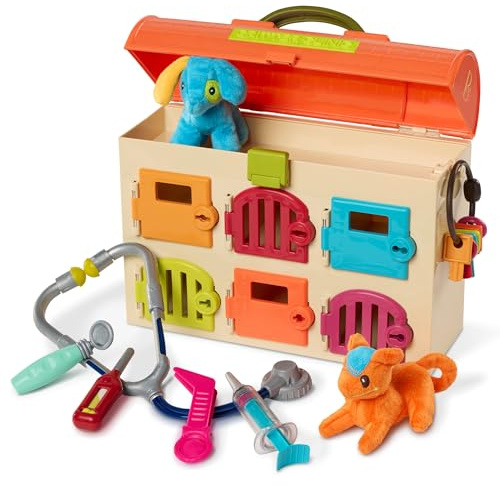 B. toys Critter Clinic Vet Set, Portable Lock and Key Pet Care Toy | Portable animal hospital with 6 rooms, 6 matching keys, 5 tools, 2 plush pets, and built-in storage for pretend, 2+ Years