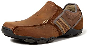 Skechers DIAMETER ZINROY, Mocasín sin cordones para Hombre, Dark Brown Leather, 44 EU