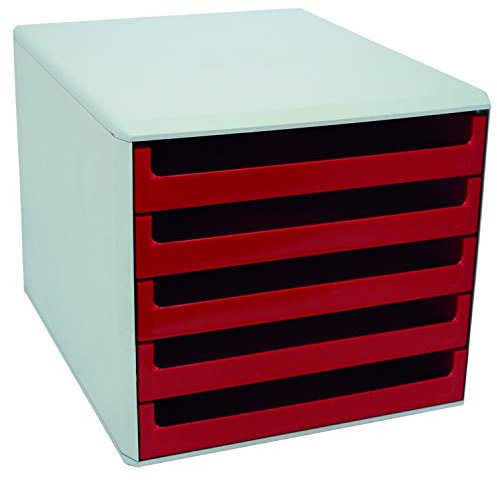 Metzger & Mendle 30050906 hellgraue Schubladenbox mit 5 roten Schüben
