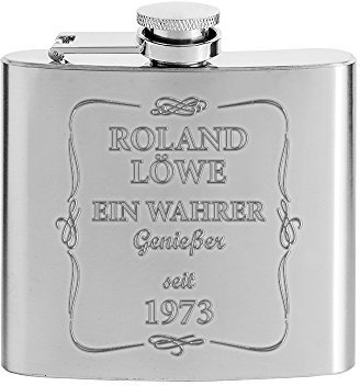 AMAVEL Flachmann aus Edelstahl mit Gravur Personalisiert mit Namen und Jahreszahl, wahrer Genießer, Geburtstagsgeschenke, Füllmenge ca. 150 ml