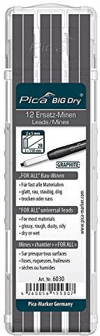 Pica 6030 For All Big Dry Bleiminen/Ersatz-Minen | wasserlöslich, egal ob trocken, nass, glatt, rau, staubig oder ölig | ideal für Holz, Kunststoff, Keramik, Fliesen, Querschnitt: 2x5 mm
