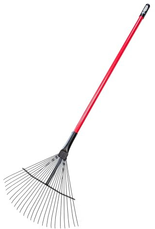 Bully Tools Heavy Duty Metal Leaf Rake - 24 High Carbon Spring Steel Tines with Fiberglass Handle, Thatching and Wide Lawn Rake for Leaves, Yard Debris and Garden Tool, 100% Made in The USA, 24-Inch