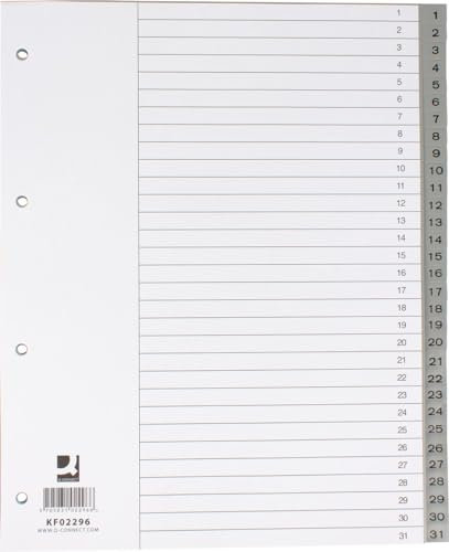 Q-Connect KF02296 Zahlenregister - 1-31, PP, A4 Überbreite, 31 Blatt, grau