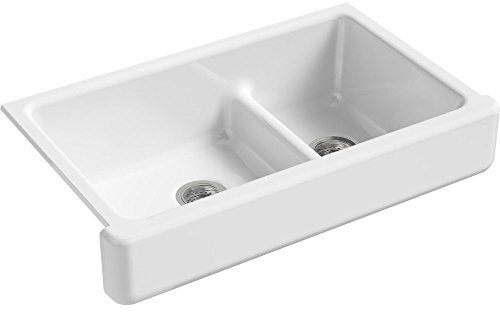 Kohler 6426-95 Whitehaven® Smart Divide® 35-1/2 undermount double-bowl farmhouse kitchen sink with short apron, Ice Grey