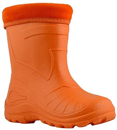 Ultra Light EVA Kids Girls Wellington Boots Rainy Snow Wellies Very Warm Liners (9 UK 26 EU -16.5 cm, Orange)