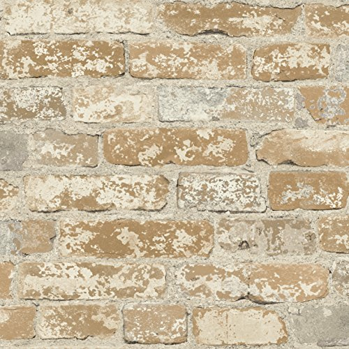ROOMMATES Papier Peint Auto-adhésif Briques Marron - Stuccoed Brown Brick
