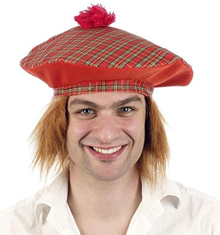 HENBRANDT Adults Scottish Tartan Tam O' Shanter Hat with Ginger Hair Funny Burns Night Stag Dos Fancy Dress Party Accessory for Men and Women