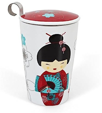 Teaeve EVE-GRED Mug double paroi avec infuseur Motif Little Geisha Rouge Porcelaine