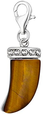 Quiges Charm Anhänger Tigerauge Stein Zahn 925 Silber mit Karabinerverschluss für Bettelarmband