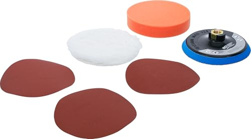 BGS 8592 | Schleif- und Polierscheiben-Satz | Ø 125 mm | M14 | Klettauflage | Schaumstoffpad | Wollpad | Sandpapierpads aus Aluminium-Oxid | Körnung 400-600-800 | für Kfz-Oberflächen