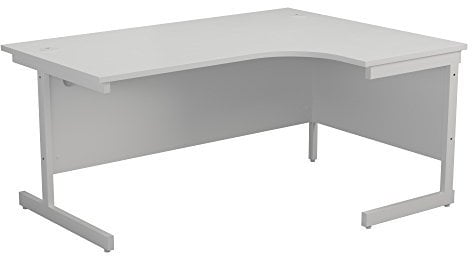 Office Hippo Heavy Duty Right Corner Desk, Strong & Reliable Workstation With Integrated Cable Ports, PC Table for Office or Home - White Top / White Frame
