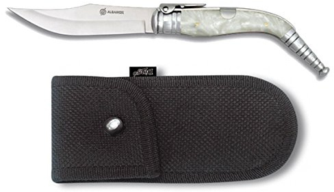 Outletdelocio Navaja Bandolera de carraca. Mango Imitacion Nacar. Hoja de Acero INOX de 11 cm. Funda Nylon incluida