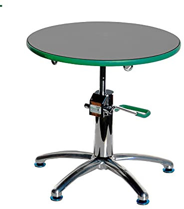 Green-T - Tavolo da Lavoro Tondo - Superficie 58 cm - Sollevamento Idraulico Fino a 200 kg - Altezza Regolabile 43-60 cm - Base Metallica a 5 Piedi - Legno di Pino