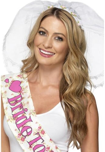 Smiffys Junggesellinnenabschied Schleier, Weiß, mit Haarreifen Halloween