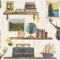 Rasch Study Book Shelf Gold Picture Frame Stag Damask Pattern Wallpaper 228304