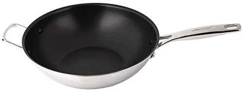 Arcos Serie Forza, Wok Antiadherente, Cuerpo de Triple Fondo, Acero Inoxidable + Aluminio + Acero Inoxidable 28 cm, Mango de Acero Inoxidable, Color Plata, Libre de PFOA