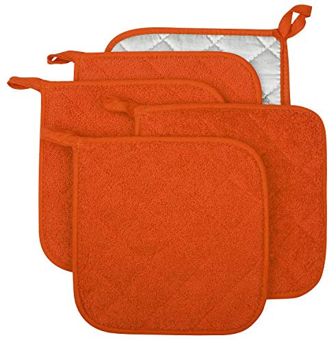 Lifaith 100% Cotton Kitchen Everyday Basic Terry Pot holder Heat Resistant Coaster Potholder for Cooking and Baking Set of 5 Orange