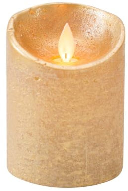 LED Echtwachskerze - Gold Rustik - D7,5cm / H10cm - mit Wackelflamme - Batteriebetrieben - Timerfunktion - Weihnachtsdeko