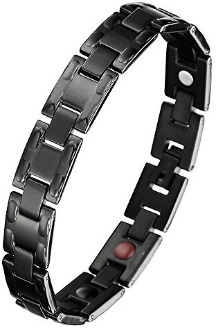 COOLSTEELANDBEYOND Schwarz Edelstahl Magnetische Armband Herren, Therapie Starken Magnete Germanium, Link-Tool zum Entfernen Enthalten