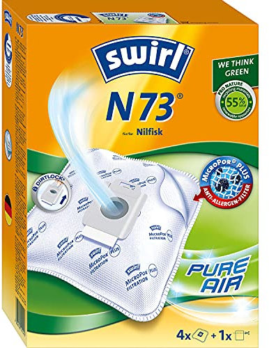 Swirl N73 MicroPor Plus Staubsaugerbeutel für Nilfisk Staubsauger, Anti-Allergen-Filter, Dauerhaft hohe Saugleistung, 4er Pack inkl. 1 Filter