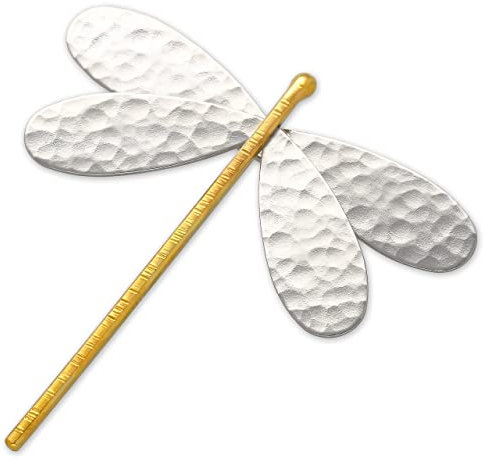 Broche Libellule en Argent Sterling 925 pour Femme - Design Martelé Bicolore avec Ailes Dorées, Pièce Remarquable Artistique Contemporaine, Faite Main par Emmanuela