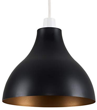 MiniSun | Retro Style Black and Gold Metal Ceiling Light Shade | Pendant Lights, Home Décor & Improvement Essential | 24cm Shade Width