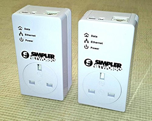 Simpler Networks HomePlug AV 200 Mbps Plug-through powerline ethernet adapter starter kit, comprised of 2 plugs