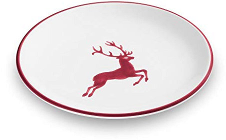 GMUNDNER KERAMIK Dessertteller, Durchmesser: 20 cm, Bordeauxroter Hirsch, handgemachte Keramik aus Österreich