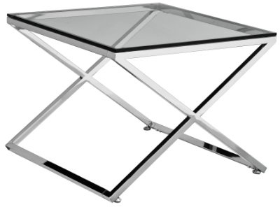 Premier Housewares End Table with Stainless Steel Frame and Clear Tempered Glass, 49 x 65 x 65 cm