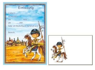 24-teiliges Einladungsset INDIANER in DIN A5 von Döll // 12 Einladungen und 12 Umschläge für Kindergeburtstag