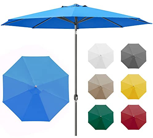 paramondo interpara Sonnenschirm aus 230 g/㎡ Polyesterfaser, Rund Ø 3,5 m, Gartenschirm Marktschirm Knickbar, für Terrasse und Balkon, mit Kurbel, Gestell Anthrazit, Blau, 8,5kg