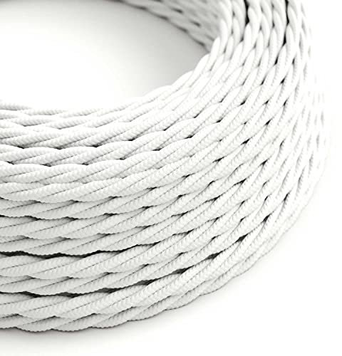 creative cables - Cavo Elettrico trecciato Rivestito in Tessuto Effetto Seta Tinta Unita Bianco TM01-5 Metri, 2x0.75