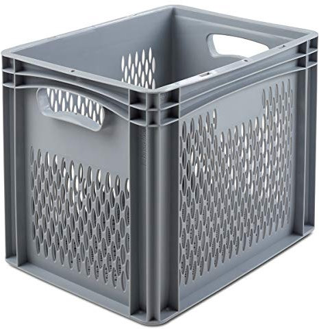 VECTURA EURO-Behälter | Grau | Kunststoff | LxB 400 x 300 mm | Wände und Boden durchbrochen | Höhe 320 mm