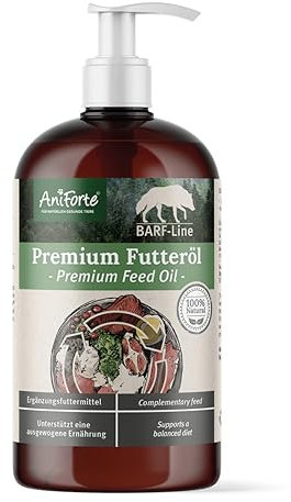 AniForte Premium Feeding Oil 500ml: BARF Raw Feeding Supplement For Dogs With Hemp, Salmon & Linseed Oil to Boost Immunity & Health