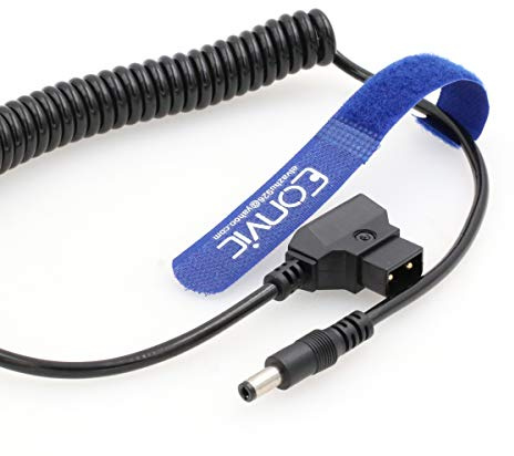 Eonvic D-Tap Male to DC 5.5x2.5mm Coiled Cable For DSLR Rig Power V-Mount Anton Battery