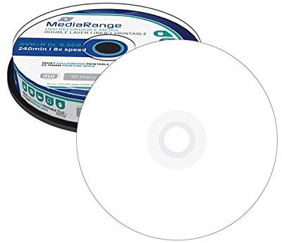 MediaRange - 10 x DVD+R DL - 8.5 GB 8x - mit Tintenstrahldrucker bedruckbare Oberfläche, Bedruckbarer Innenring - Spindel