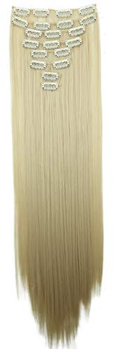 CAISHA XXL 60cm 8 Teile Set CLIP IN EXTENSIONS Haarverlängerung Haarteil Glatt Platinblond CES5