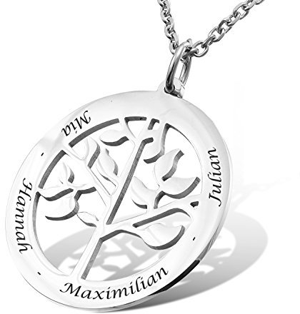 Juwelier Schönschmied Beautiful Silver Family Tree Pendant Necklace, Including Free Personalised Engraving and Stainless Steel Chain AH366