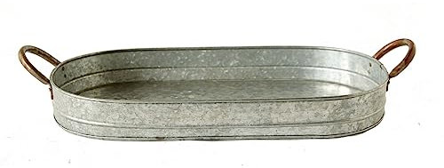 Creative Co-Op verzinktem Metall, oval, mit Griffen Dekoratives Tablett, Silber, 26.8 x 11.8 x 4.5
