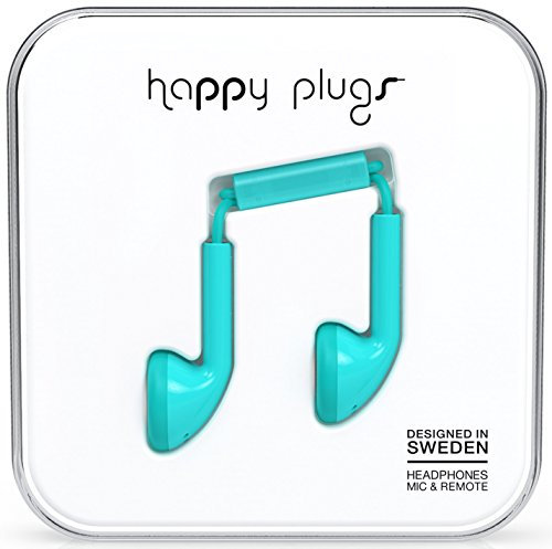 Happy Plugs Earbuds Ohrhörer mit Integriertem Mikrofon und Fernbedienung Kompatibel mit Apple iPhone, iPod, iPad sowie Android Smartphones, Tablets und MP3 Playern - Türkis