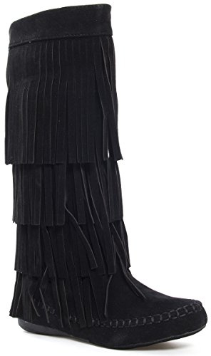 V-Luxury Womens 28-Mudd55 Closed Toe Mid Calf Knee High Mocassin Flat Boot,Black,9