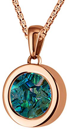 Quiges Rosegold Anhänger Edelstahl 12mm Mini Coin Halter und Graue Kieselstein Muschel Coin mit Kette 42 + 4cm Verlängerungskette