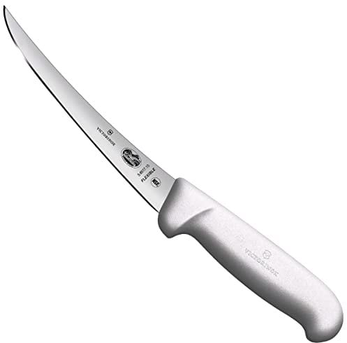 Victorinox Fibrox Boning Knife with Curved/Narrow Flexible Blade, Stainless Steel, White, 30 x 5 x 5 cm