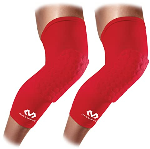 McDavid Hex Knee Compression Sleeves, Pull-On Padded Protection, Moisture Wicking (1 Pair), SCARLET, XLarge