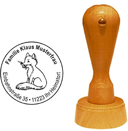 Stempel Holzstempel Adressstempel « FUCHS » Durchmesser ca. Ø 40 mm - mit persönlicher Adresse und Motiv - Jagd Jäger