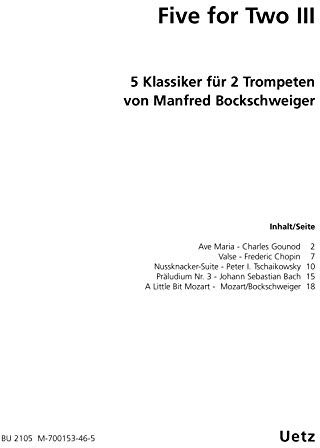 FIVE FOR TWO 3 - 5 KLASSIKER FUER 2 TROMPETEN - arrangiert für zwei Trompeten [Noten / Sheetmusic]