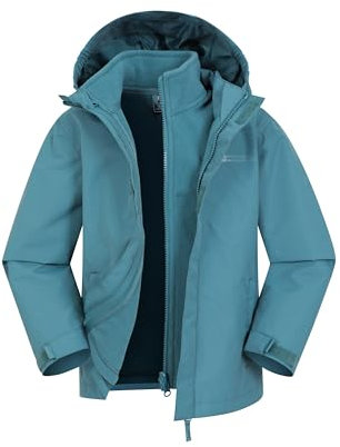 Mountain Warehouse Fell Kids 3 in 1 Jacket - Water-Resistant Triclimate Raincoat, Detachable Inner Coat & Packaway Hood - For Walking, Hiking & Outdoors Teal Kids Size 3-4 Years