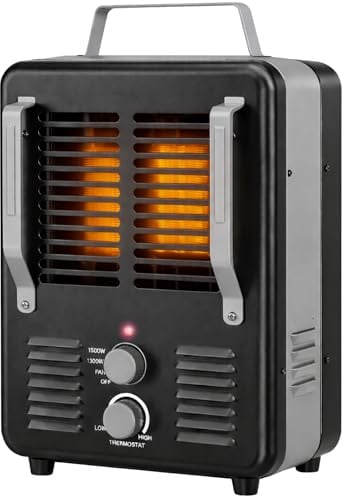 Comfort Zone Electric Portable Milkhouse Style Utility Space Heater with Adjustable Thermostat, Overheat Protection, and Safety Tip-Over Switch, Ideal for Garage or Greenhouse, 1,500W, CZ798BK