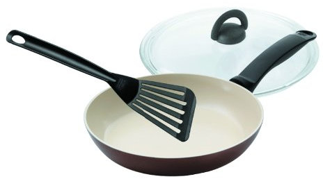 Kuhn Rikon 31261 Pan Set Ceramic Star 28 cm Ceramic-Coated Pan Glass Lid and Spatula Plastic 3 Pieces