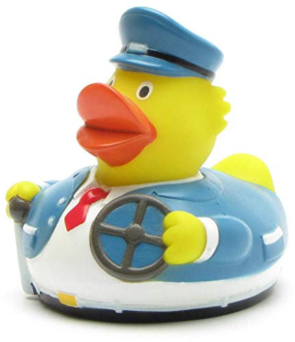 Duckshop I Badeente I Quietscheente I Ente Busfahrer - L: 7,5 cm - inkl. Badeenten-Schlüsselanhänger im Set
